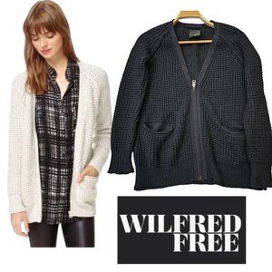 Aritzia Wilfred Free Black Waffle Knit Wool Alpaca Full Zip V-neck Cardigan M